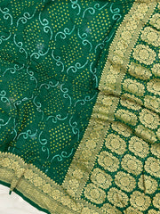 Pure Georgette Banarasi Bandhej Handloom Saree - The Handlooms