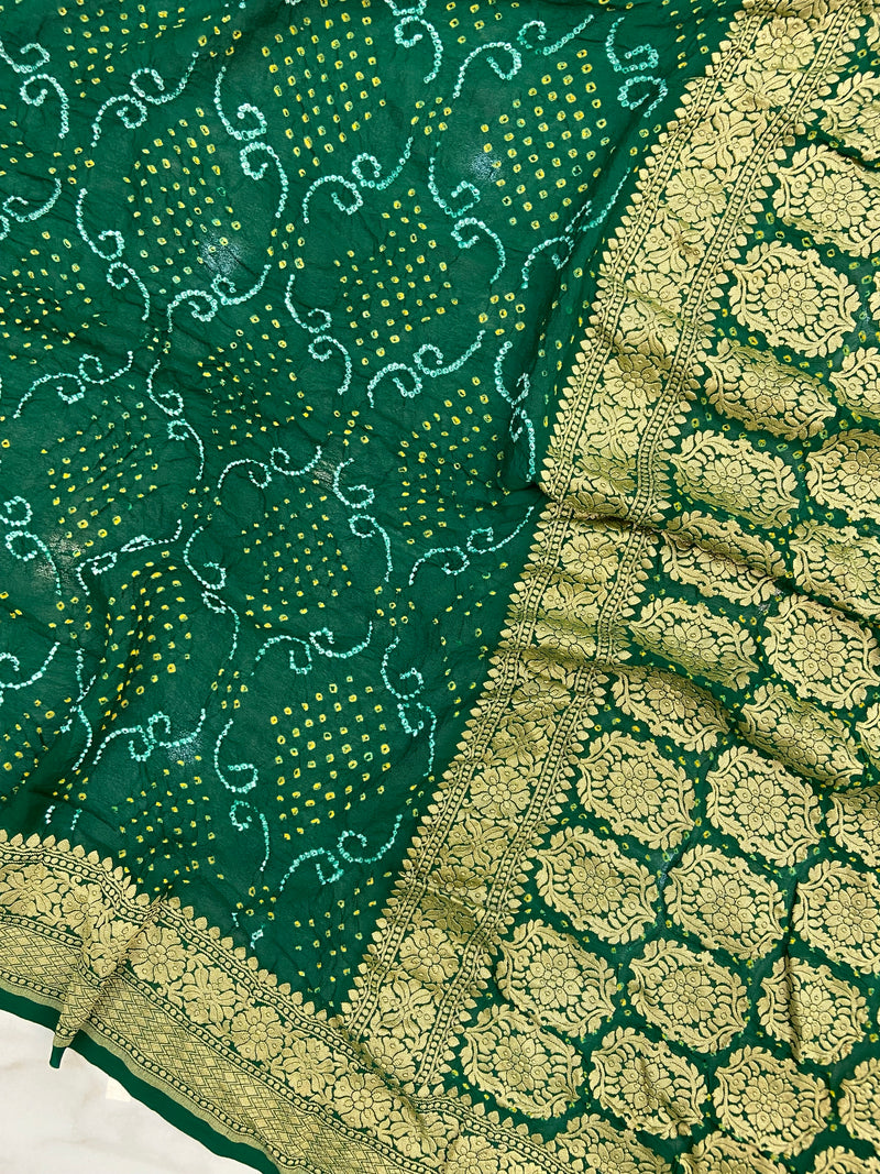 Pure Georgette Banarasi Bandhej Handloom Saree - The Handlooms
