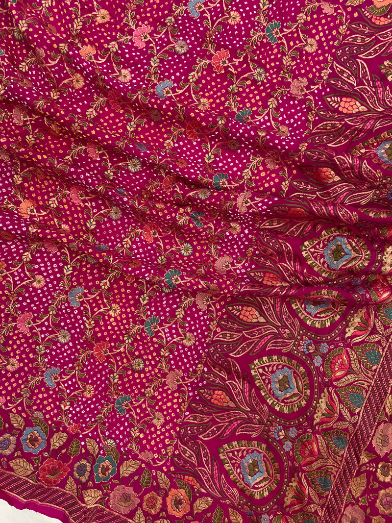 Pure Georgette Banarasi Bandhej Handloom Dupatta - The Handlooms