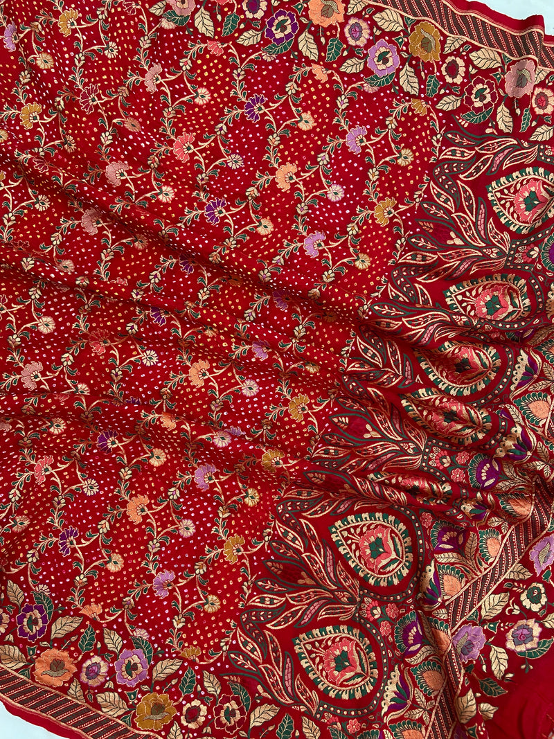 Pure Georgette Banarasi Bandhej Handloom Dupatta - The Handlooms