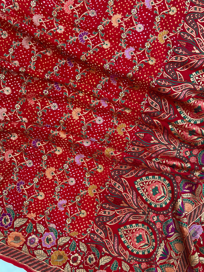 Pure Georgette Banarasi Bandhej Handloom Dupatta - The Handlooms