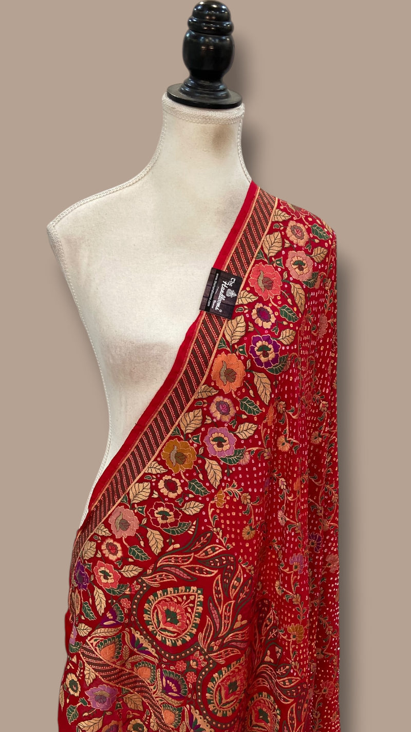 Pure Georgette Banarasi Bandhej Handloom Dupatta - The Handlooms
