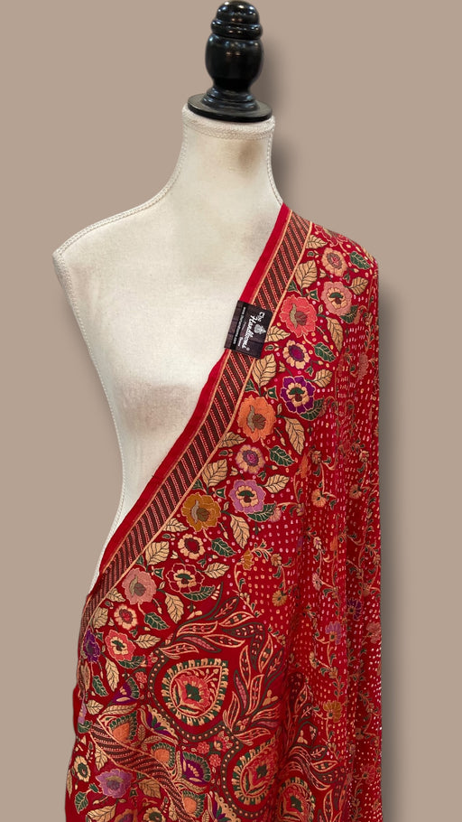 Pure Georgette Banarasi Bandhej Handloom Dupatta - The Handlooms