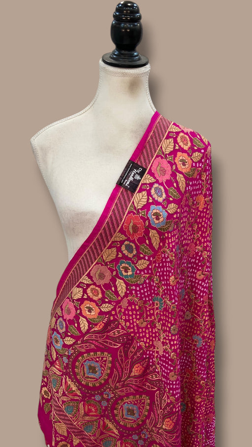 Pure Georgette Banarasi Bandhej Handloom Dupatta - The Handlooms