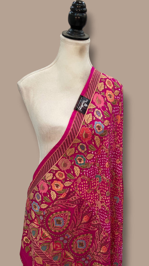 Pure Georgette Banarasi Bandhej Handloom Dupatta - The Handlooms