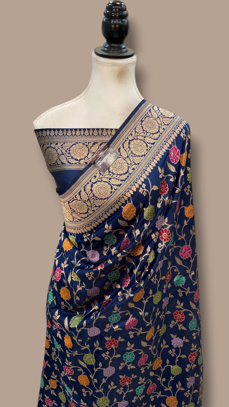 Pure Katan Silk Banarasi Handloom Saree - All Over Jaal Work With Meenakari - The Handlooms
