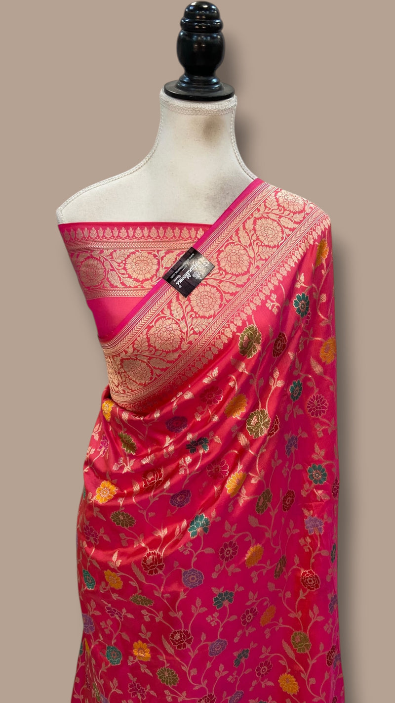 Pure Katan Silk Banarasi Handloom Saree - All Over Jaal Work With Meenakari - The Handlooms
