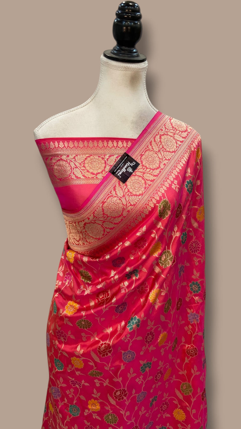Pure Katan Silk Banarasi Handloom Saree - All Over Jaal Work With Meenakari - The Handlooms