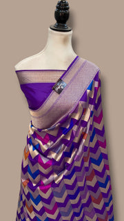 Multicolor Pure Katan Silk Banarasi Handloom Saree - All over Jaal Work With Rangkart - The Handlooms