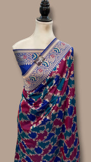Multicolor Pure Katan Silk Banarasi Handloom Saree - All over Jaal Work With Rangkart - The Handlooms