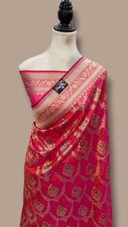 Pure Katan Silk Banarasi Handloom Saree - All Over Jaal Work With Meenakari - The Handlooms
