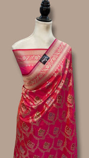 Pure Katan Silk Banarasi Handloom Saree - All Over Jaal Work With Meenakari - The Handlooms