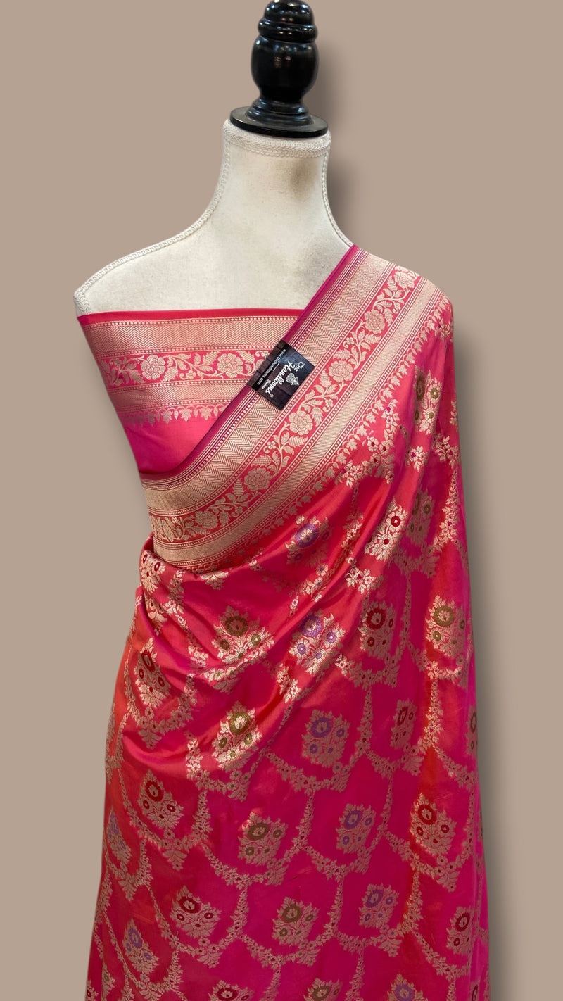 Pure Katan Silk Banarasi Handloom Saree - All Over Jaal Work With Meenakari - The Handlooms