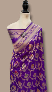Pure Katan Silk Banarasi Handloom Saree - All Over Jaal Work With Meenakari - The Handlooms