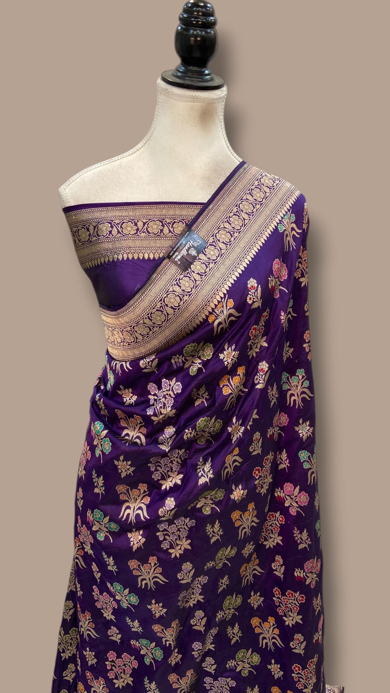 Pure Katan Silk Banarasi Handloom Saree - All Over Jaal Work With Meenakari - The Handlooms