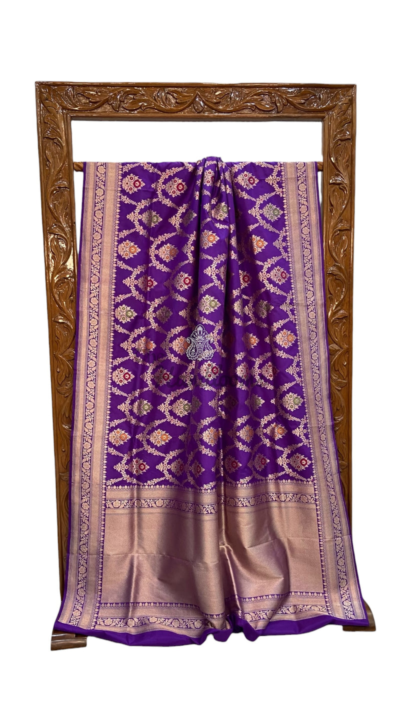 Pure Katan Silk Banarasi Handloom Saree - All Over Jaal Work With Meenakari - The Handlooms