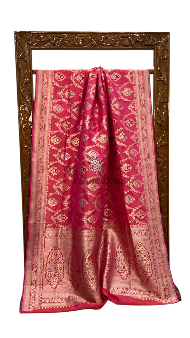 Pure Katan Silk Banarasi Handloom Saree - All Over Jaal Work With Meenakari - The Handlooms