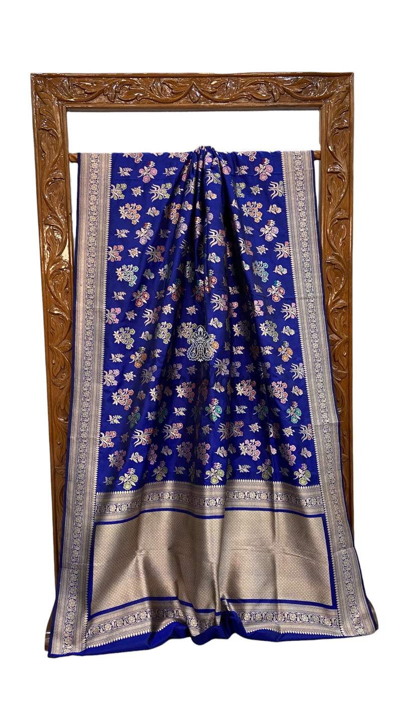 Pure Katan Silk Banarasi Handloom Saree - All Over Jaal Work With Meenakari - The Handlooms