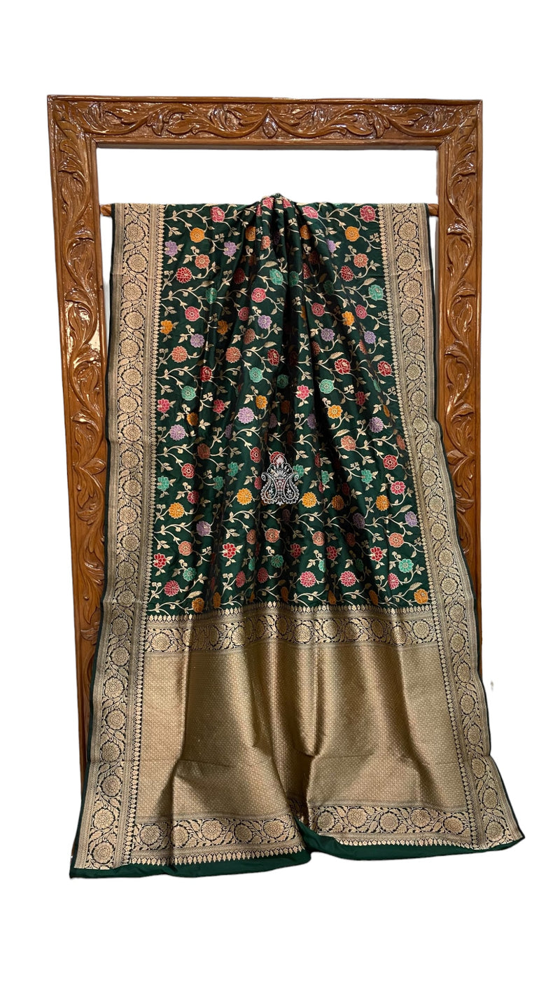 Pure Katan Silk Banarasi Handloom Saree - All Over Jaal Work With Meenakari - The Handlooms