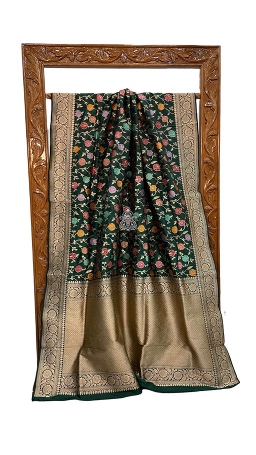 Pure Katan Silk Banarasi Handloom Saree - All Over Jaal Work With Meenakari - The Handlooms