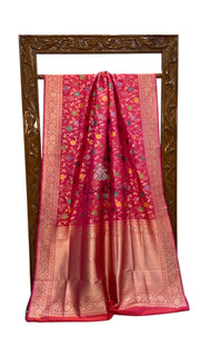 Pure Katan Silk Banarasi Handloom Saree - All Over Jaal Work With Meenakari - The Handlooms