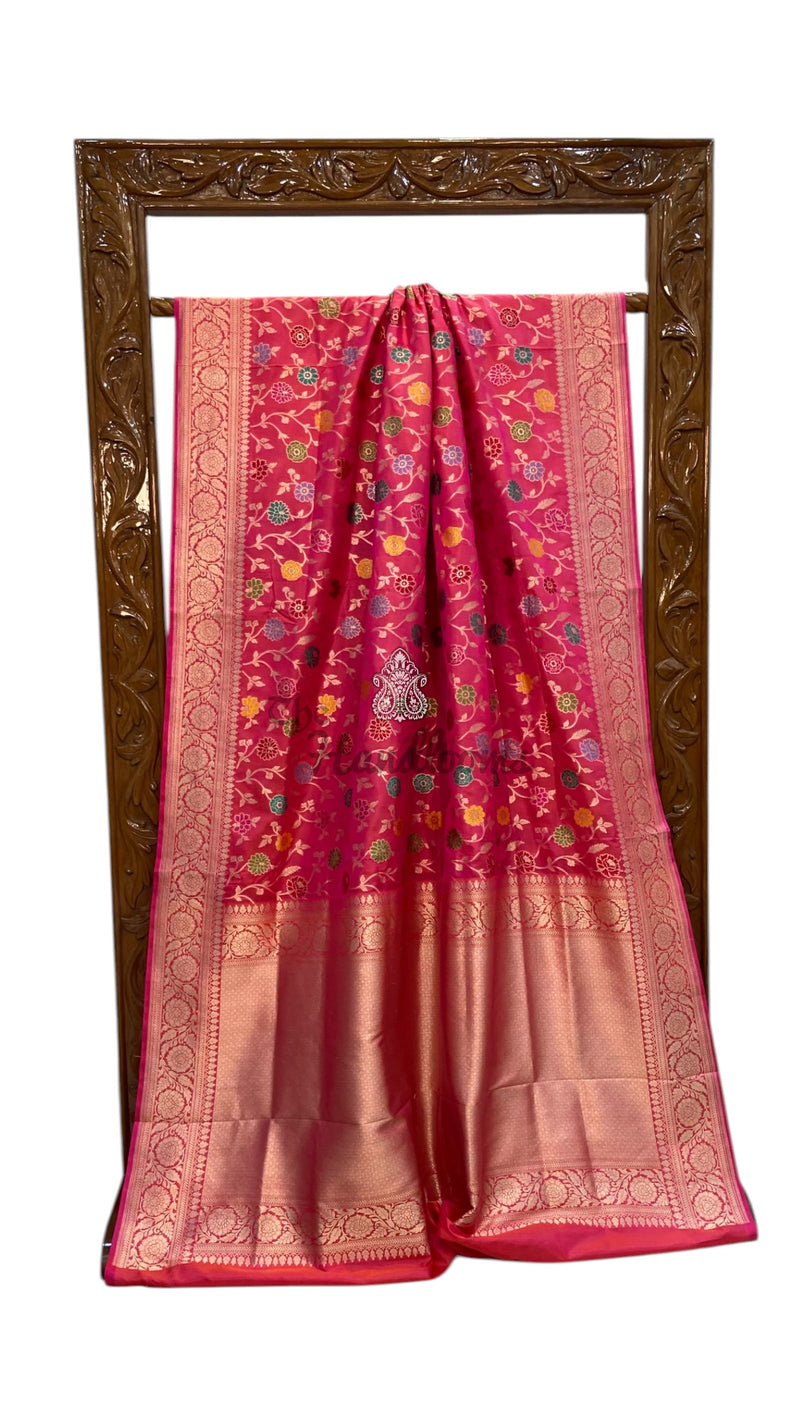 Pure Katan Silk Banarasi Handloom Saree - All Over Jaal Work With Meenakari - The Handlooms