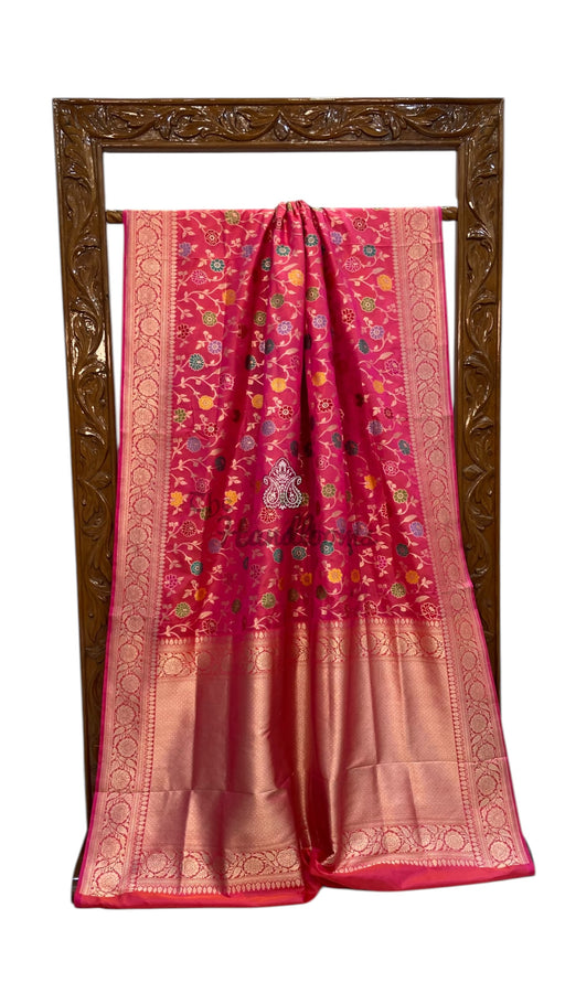 Pure Katan Silk Banarasi Handloom Saree - All Over Jaal Work With Meenakari - The Handlooms
