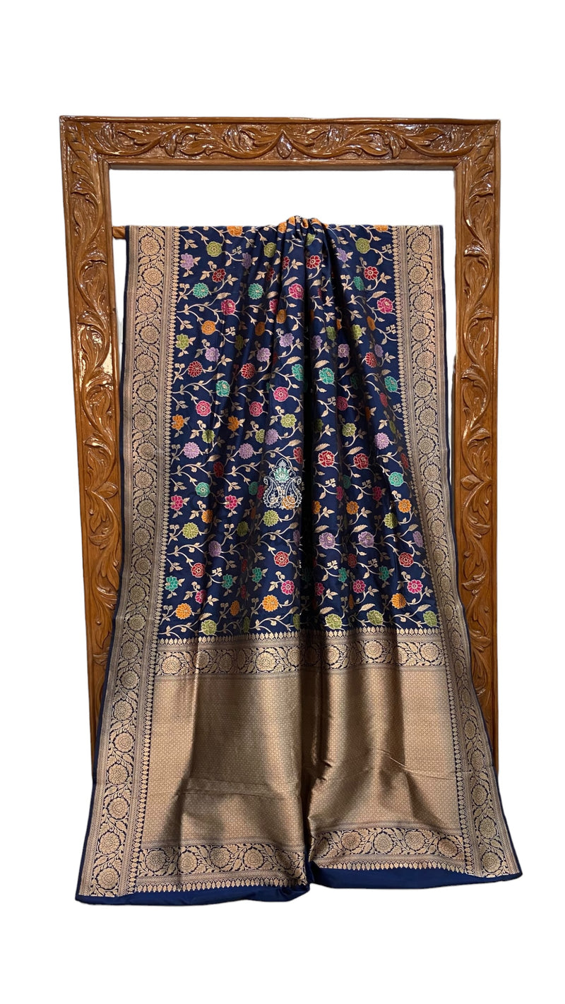 Pure Katan Silk Banarasi Handloom Saree - All Over Jaal Work With Meenakari - The Handlooms