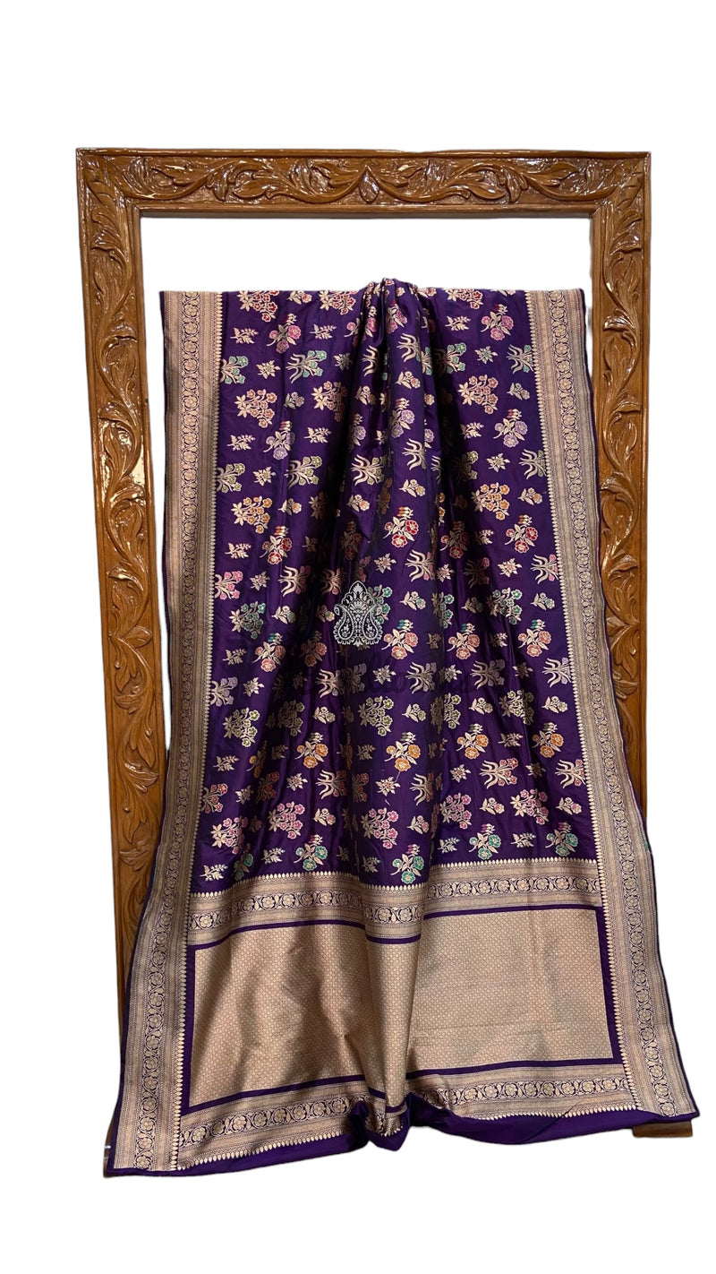 Pure Katan Silk Banarasi Handloom Saree - All Over Jaal Work With Meenakari - The Handlooms