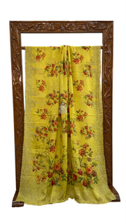 Pure Georgette Handloom Banarasi Saree - Chikanka With Digital Print - The Handlooms