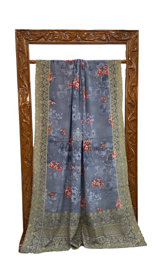 Pure Georgette Handloom Banarasi Saree - Chikanka With Digital Print - The Handlooms