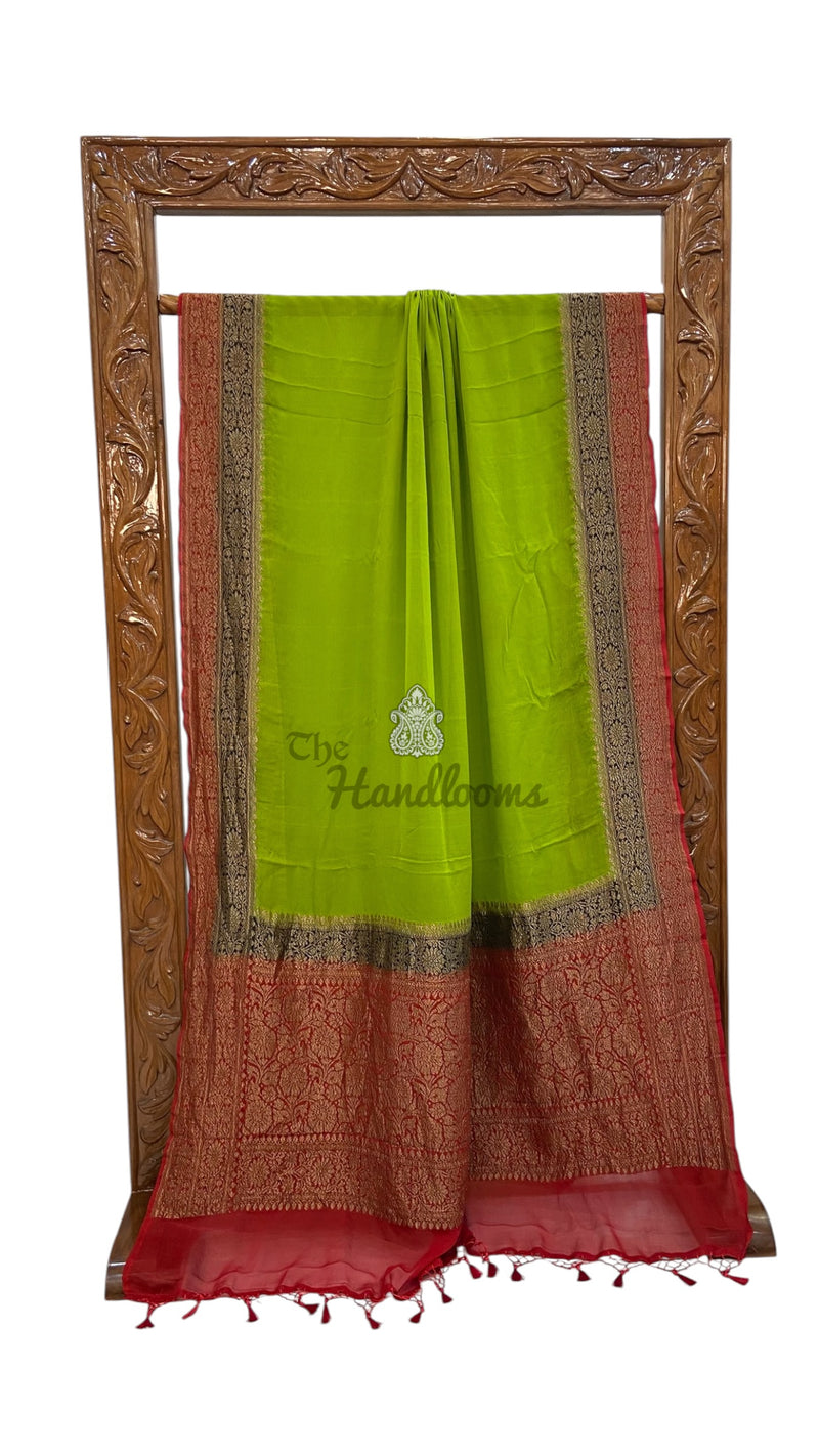 Pure Khaddi Georgette Handloom Banarasi Saree - Antique Zari