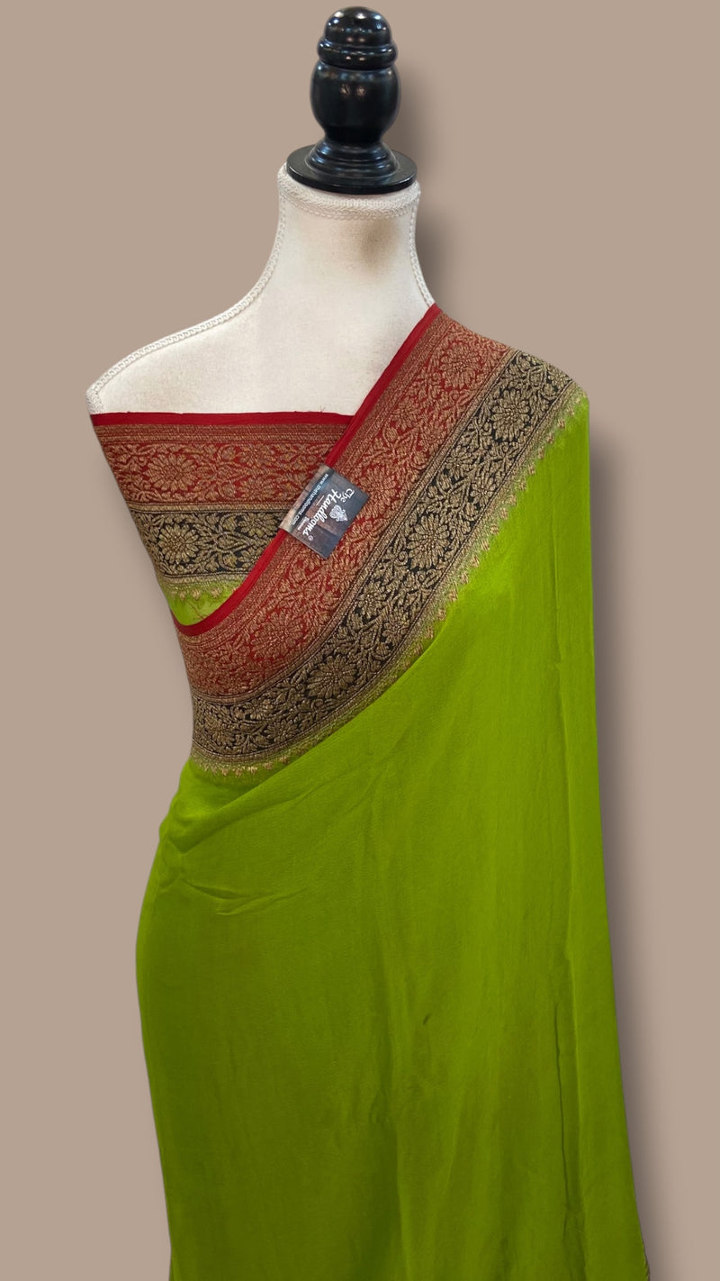 Pure Khaddi Georgette Handloom Banarasi Saree - Antique Zari