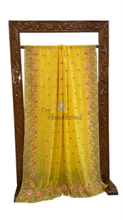 Pure Georgette Chikankari Handloom Banarasi Saree - The Handlooms