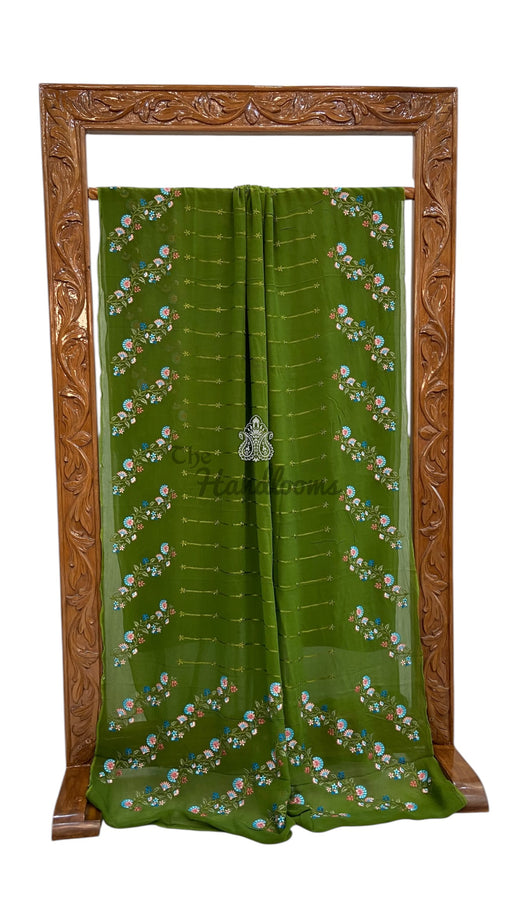Pure Georgette Chikankari Handloom Banarasi Saree - The Handlooms