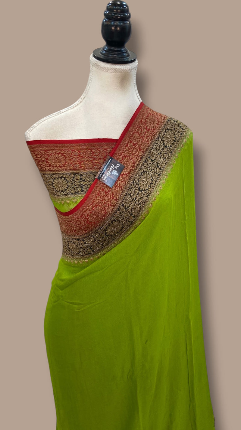 Pure Khaddi Georgette Handloom Banarasi Saree - Antique Zari