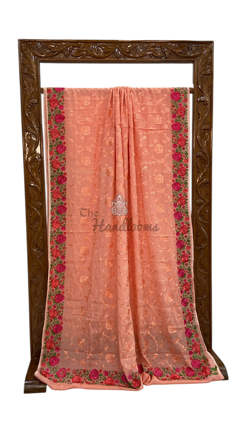 Pure Georgette Chikankari Handloom Banarasi Saree - The Handlooms