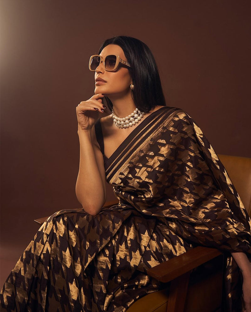 Karishma Tanna in Pure Katan Silk Banarasi Handloom Saree - The Handlooms