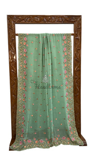 Pure Georgette Chikankari Handloom Banarasi Saree - The Handlooms