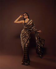 Karishma Tanna in Pure Katan Silk Banarasi Handloom Saree - The Handlooms