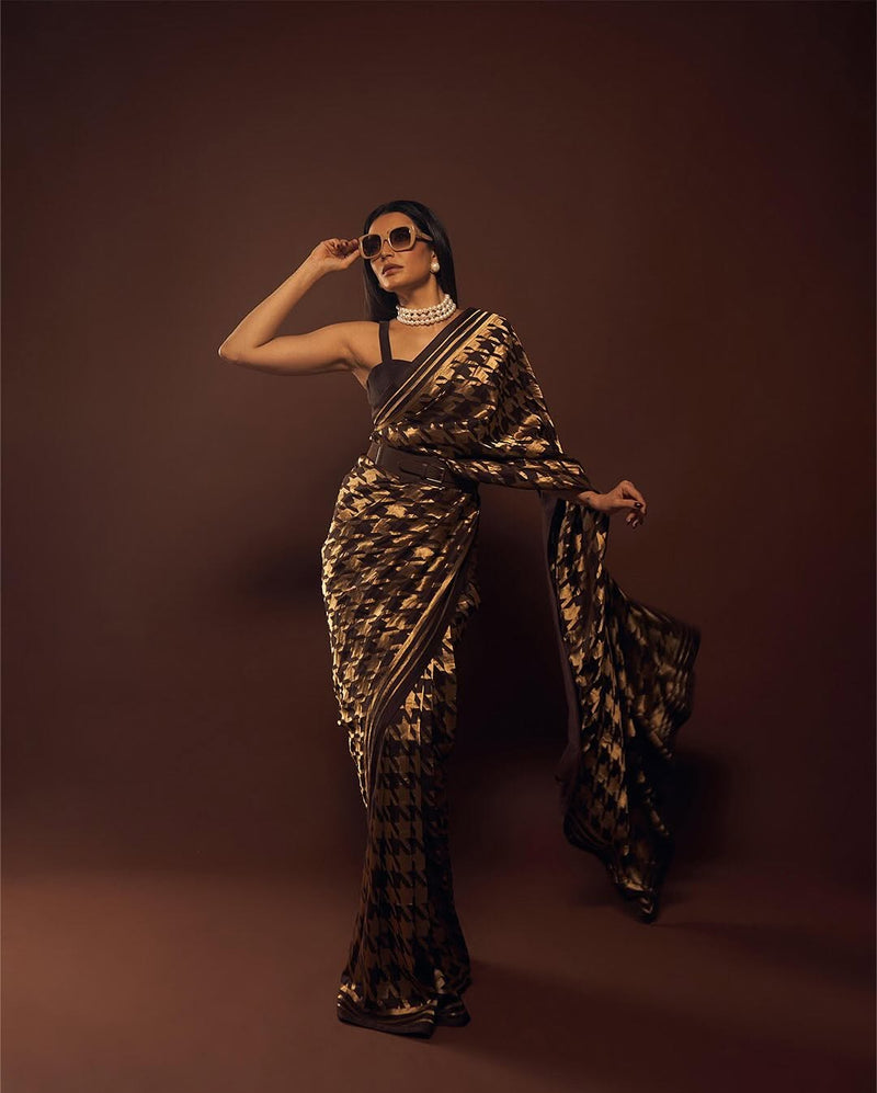 Karishma Tanna in Pure Katan Silk Banarasi Handloom Saree - The Handlooms