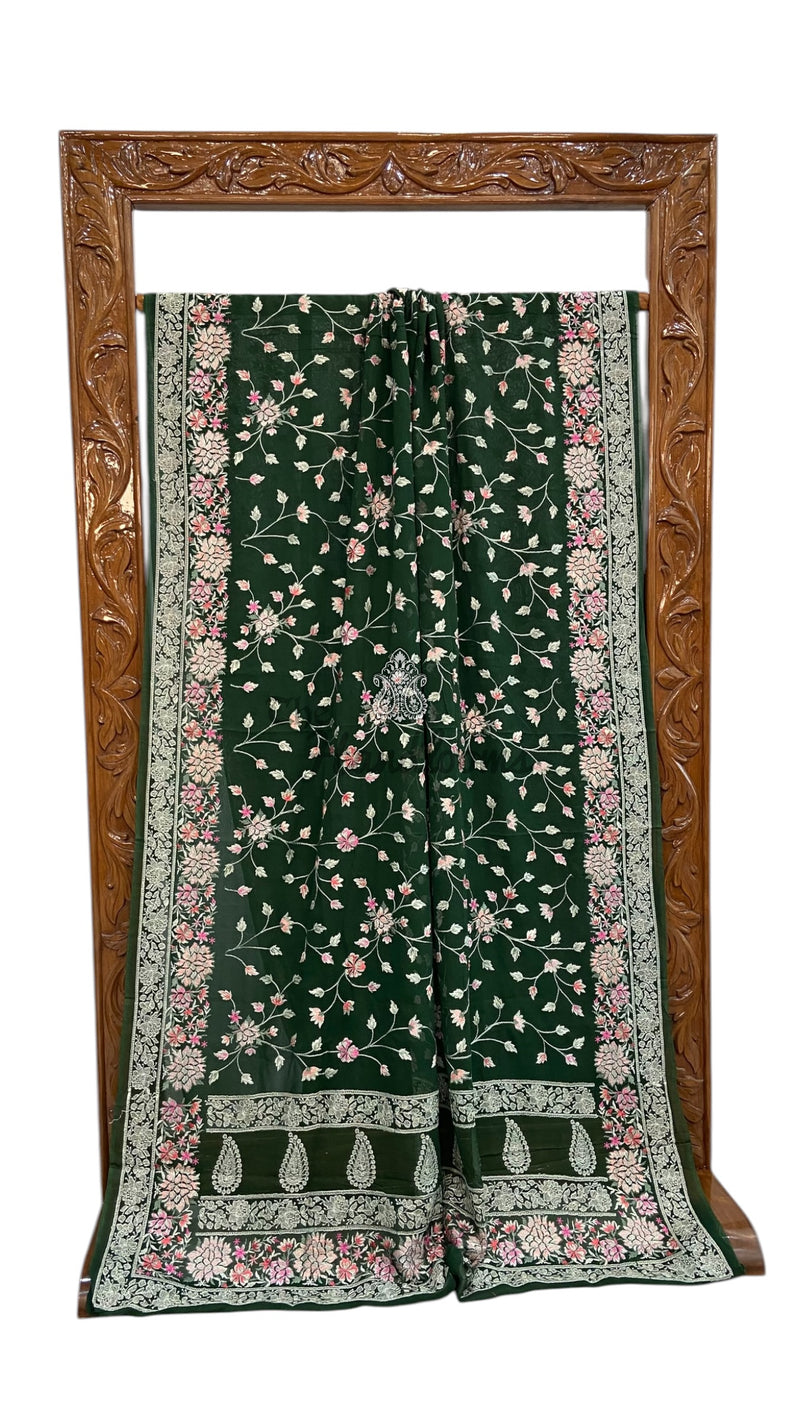 Pure Georgette Chikankari Handloom Banarasi Saree - The Handlooms