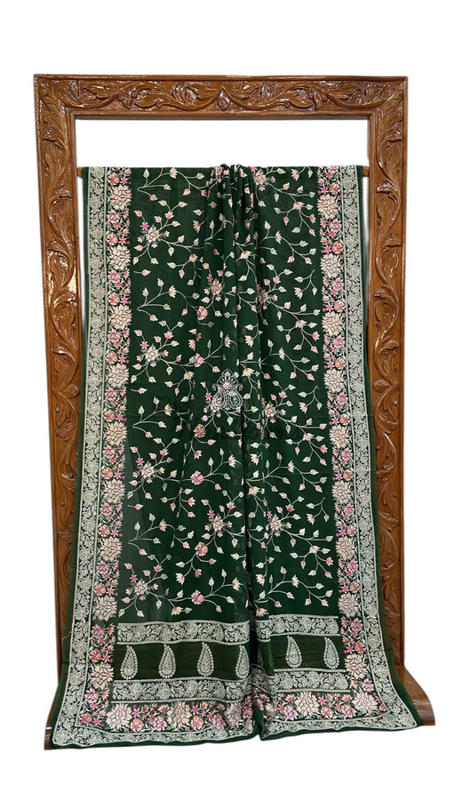 Pure Georgette Chikankari Handloom Banarasi Saree - The Handlooms