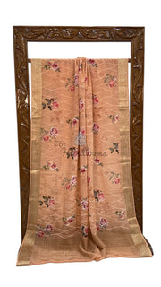 Pure Georgette Handloom Banarasi Saree - Chikanka With Digital Print - The Handlooms
