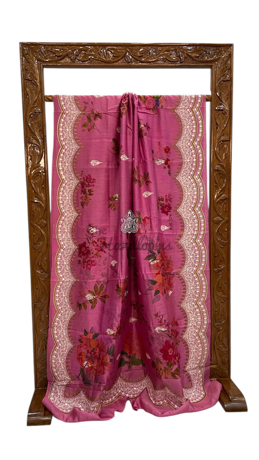 Pure Chiniya Silk Handloom Banarasi Saree With Chikankari - The Handlooms