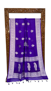 Purple Pure Georgette Banarasi Handloom Saree - The Handlooms