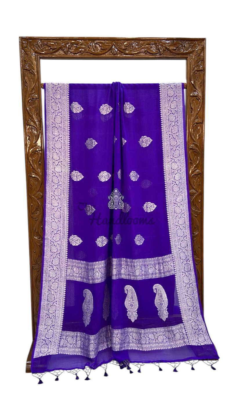 Purple Pure Georgette Banarasi Handloom Saree - The Handlooms