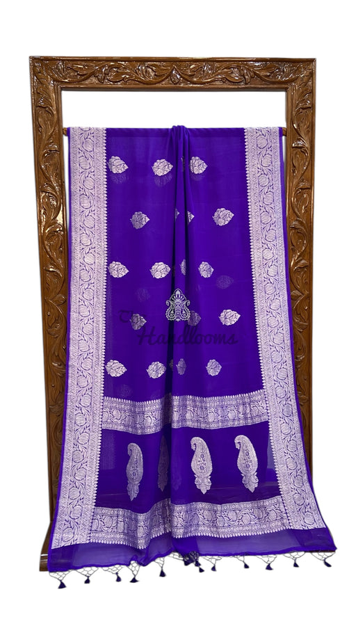 Purple Pure Georgette Banarasi Handloom Saree - The Handlooms