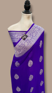 Purple Pure Georgette Banarasi Handloom Saree - The Handlooms