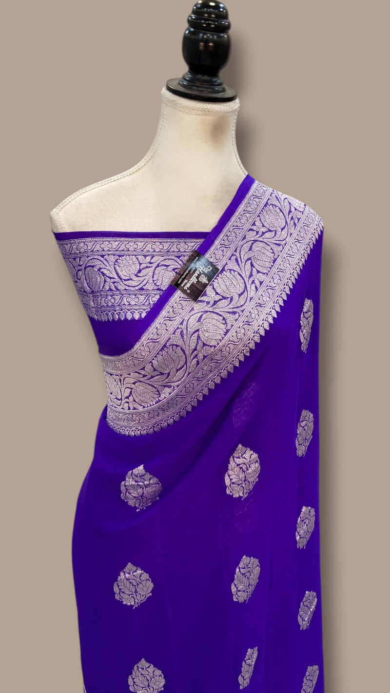 Purple Pure Georgette Banarasi Handloom Saree - The Handlooms